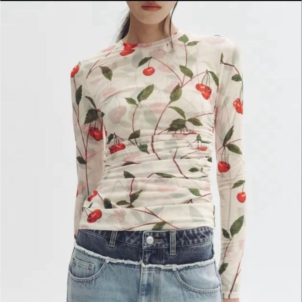 Stella McCartney H&M Cherry Print Mesh Top Size S NWT